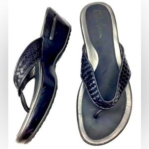 Cole Haan Nike Air Wedge Sandals-Black Leather-size 8B